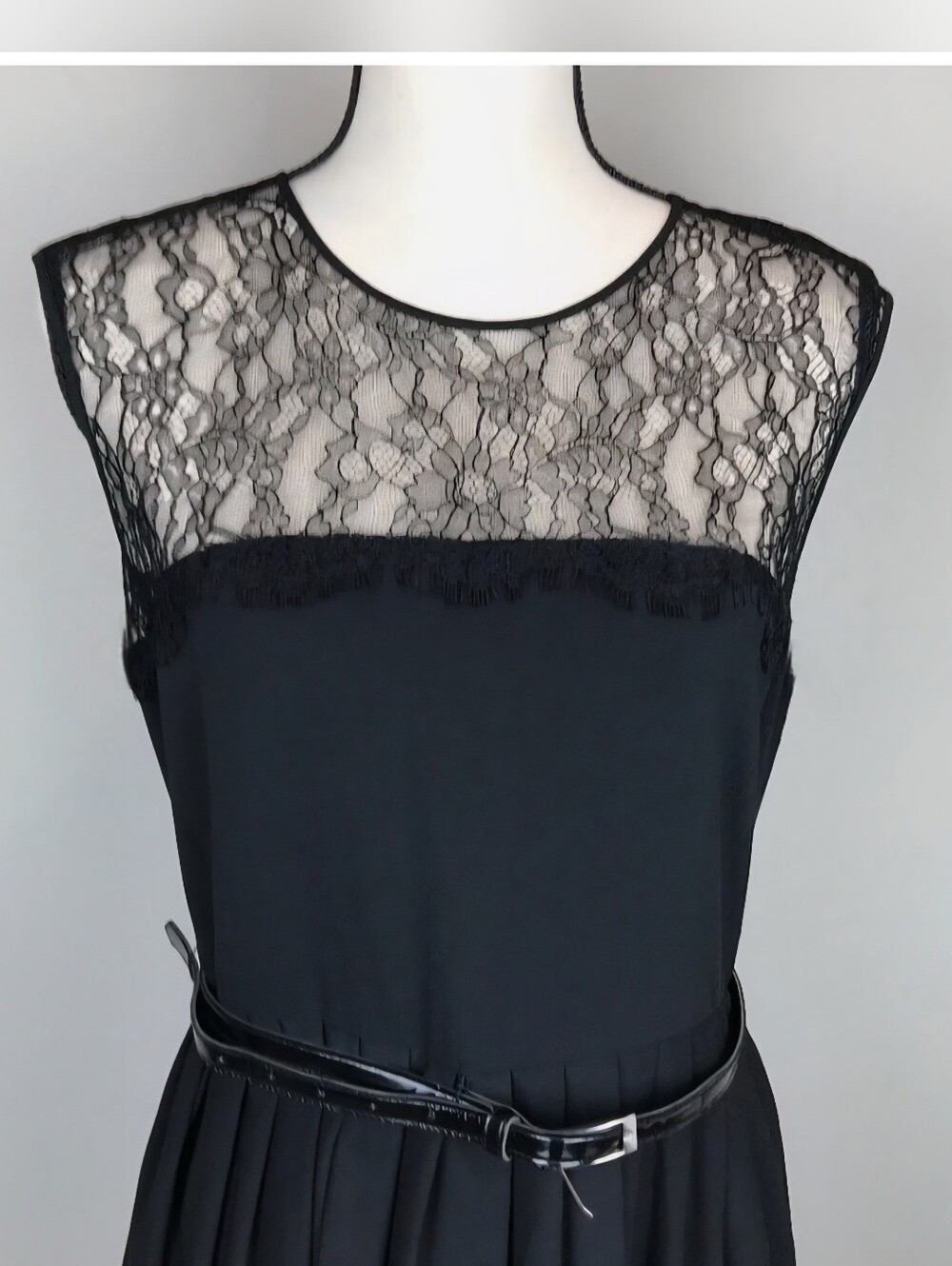 Calvin Klein Black Lace Yoke Midi Dress with Belt
